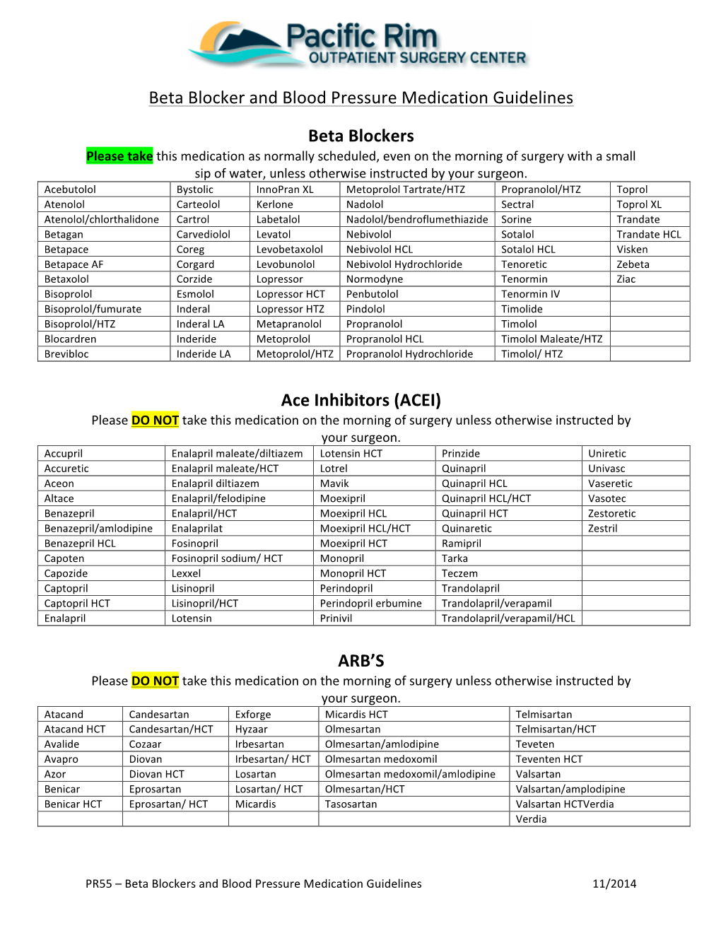 Beta Blockers and Blood Pressure Medication Guidelines 11/2014