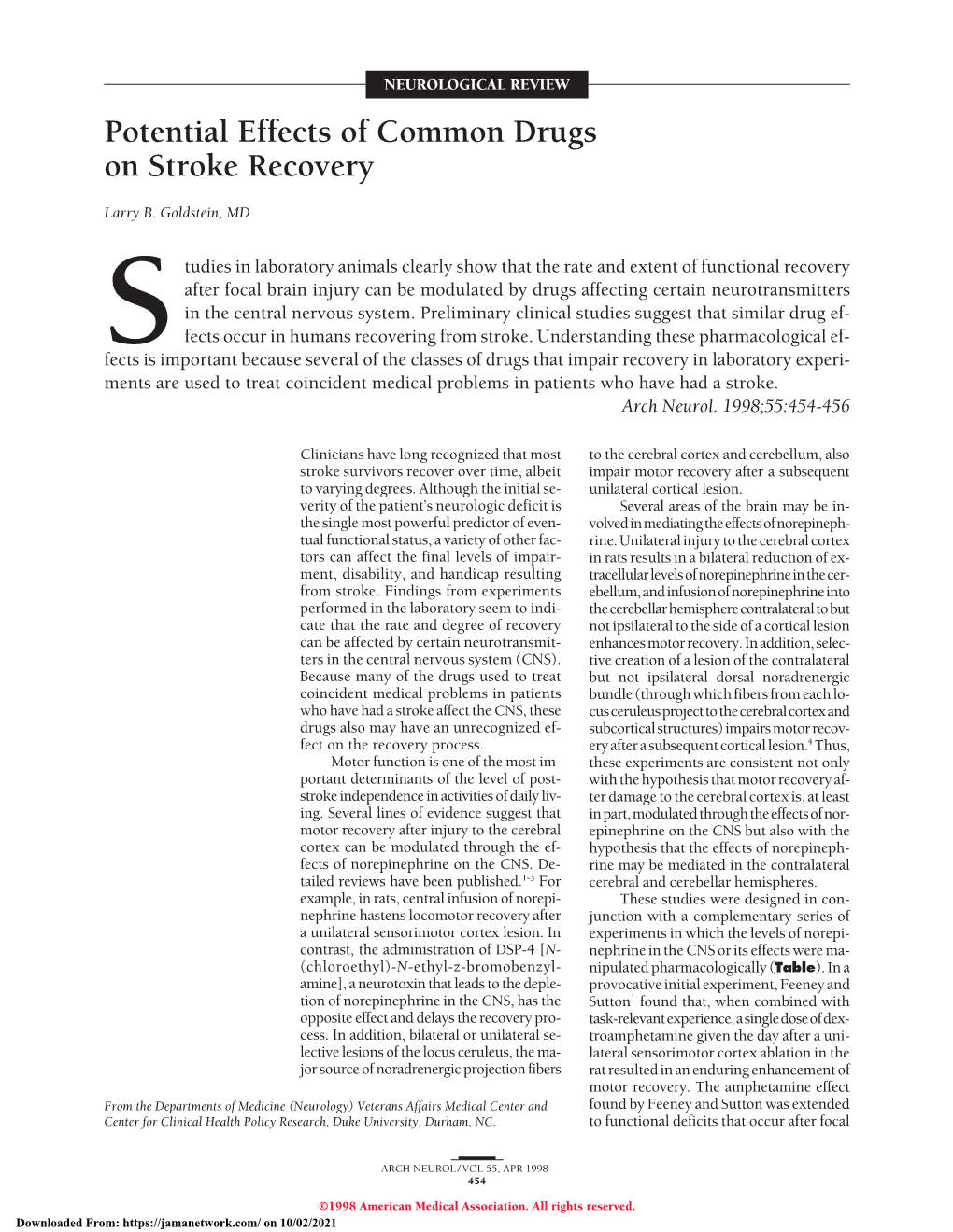 Potential Effects of Common Drugs on Stroke Recovery