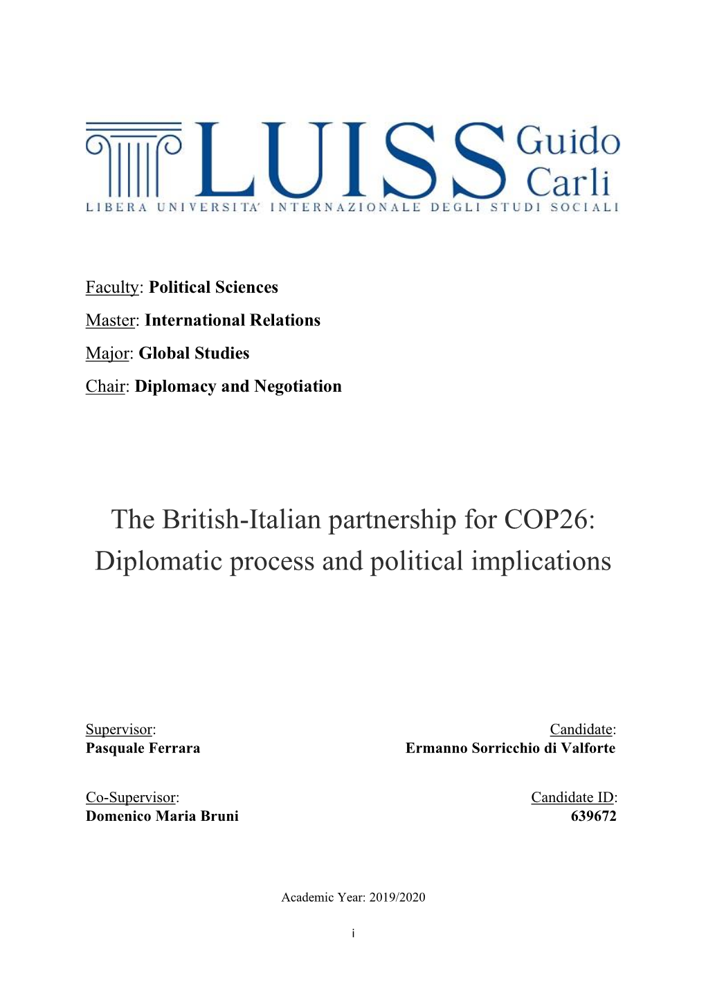 The British-Italian Partnership for COP26: Diplomatic Process And