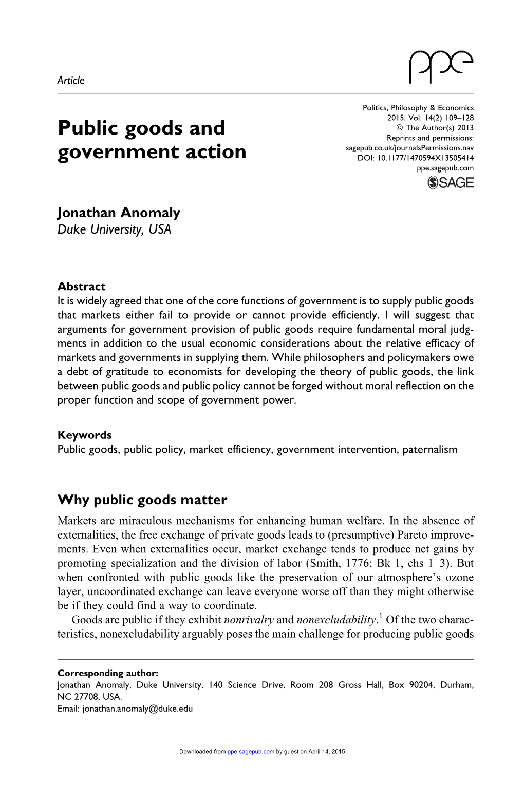 Public Goods and Government Action