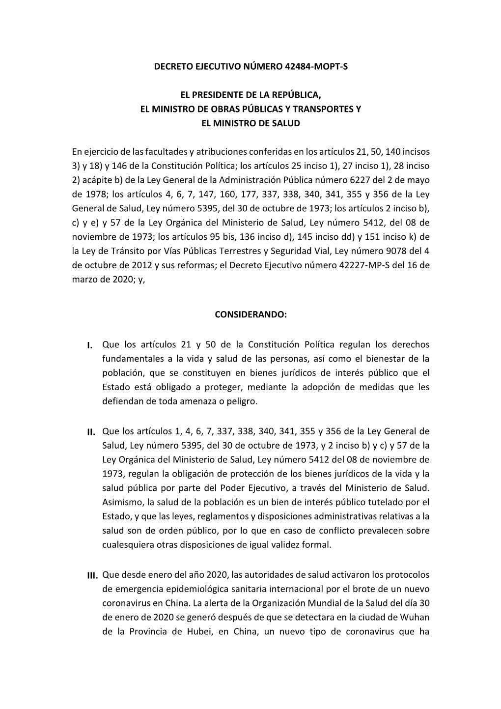 Decreto Ejecutivo Número 42484-Mopt-S