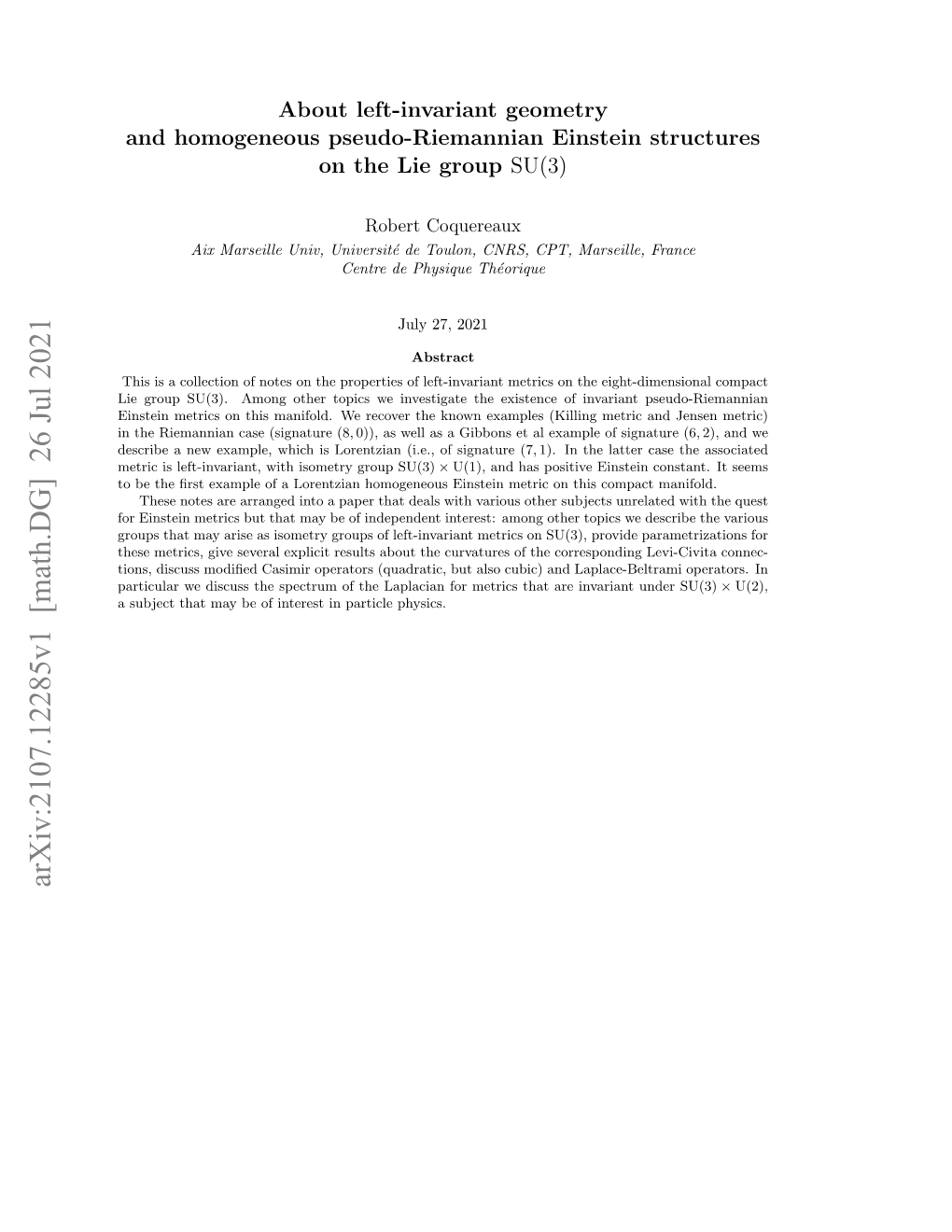 Arxiv:2107.12285V1 [Math.DG] 26 Jul 2021 1 Introduction