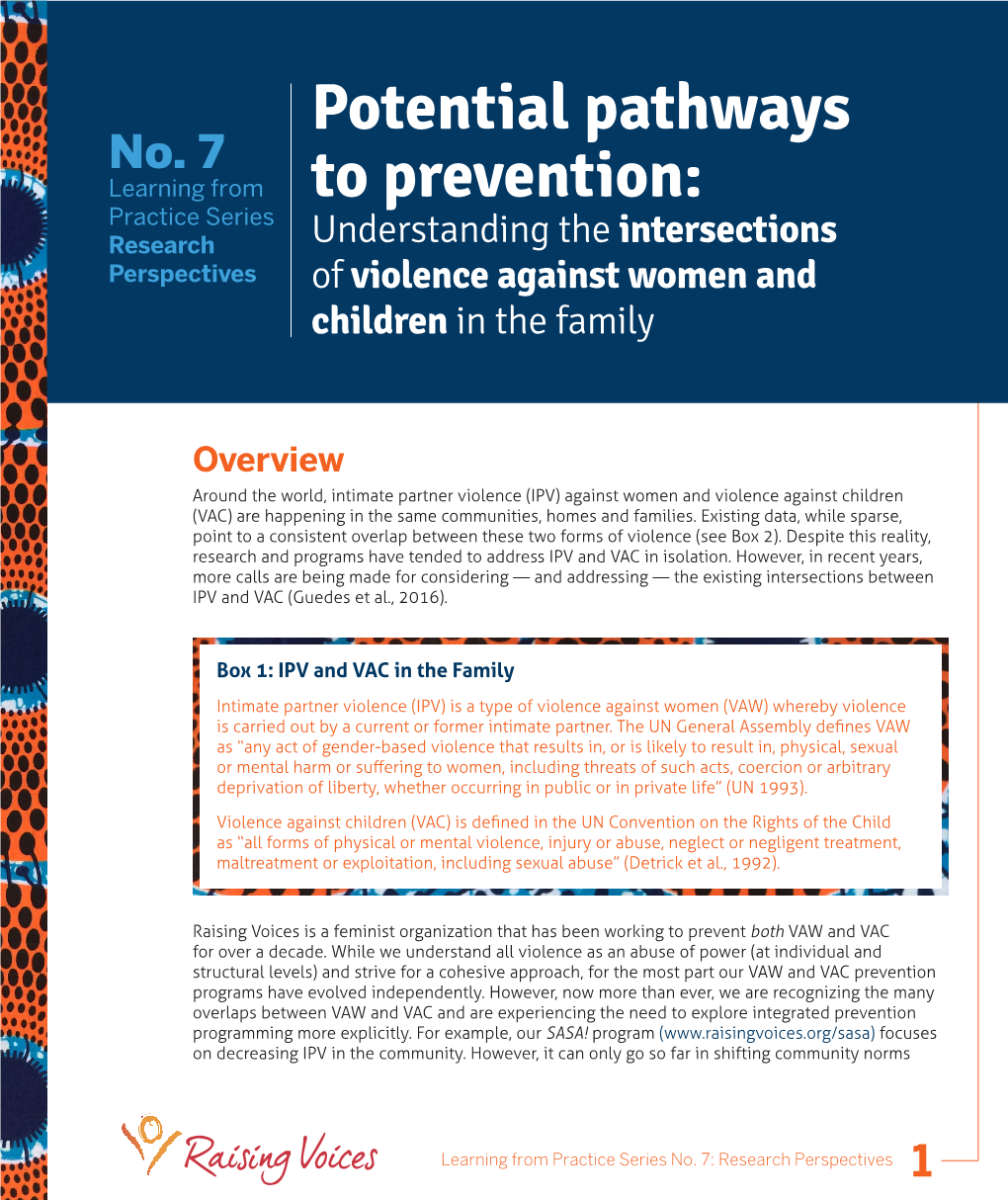 Potential Pathways to Prevention: Understanding the Intersections of Violence Against Women and Children in the Family.” Learning from Practice Series, No