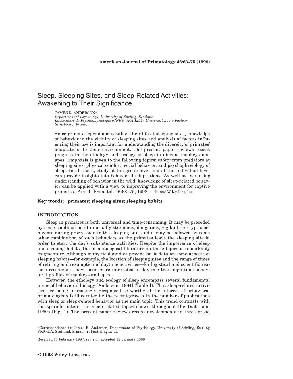 Anderson 1998 Sleep and Sleeping Sites for Primates