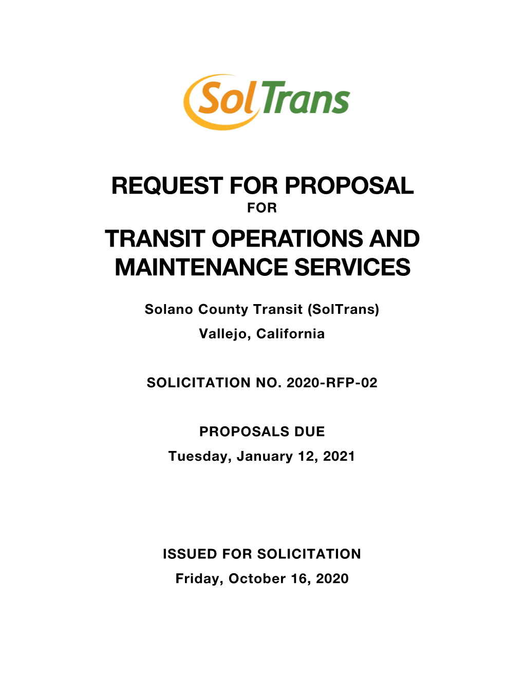 Request for Proposal for Transit Operations and Maintenance Services