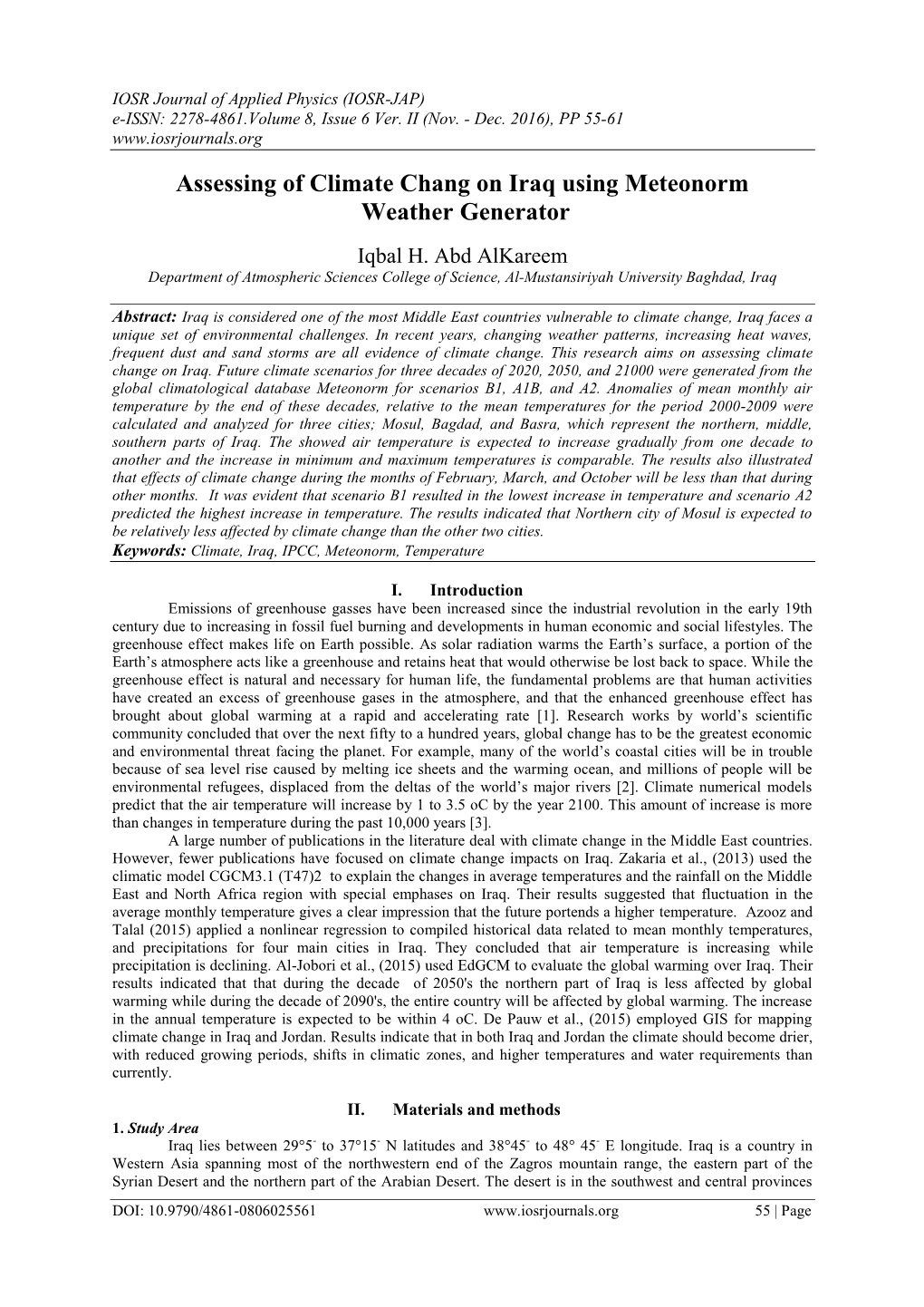 Assessing of Climate Chang on Iraq Using Meteonorm Weather Generator