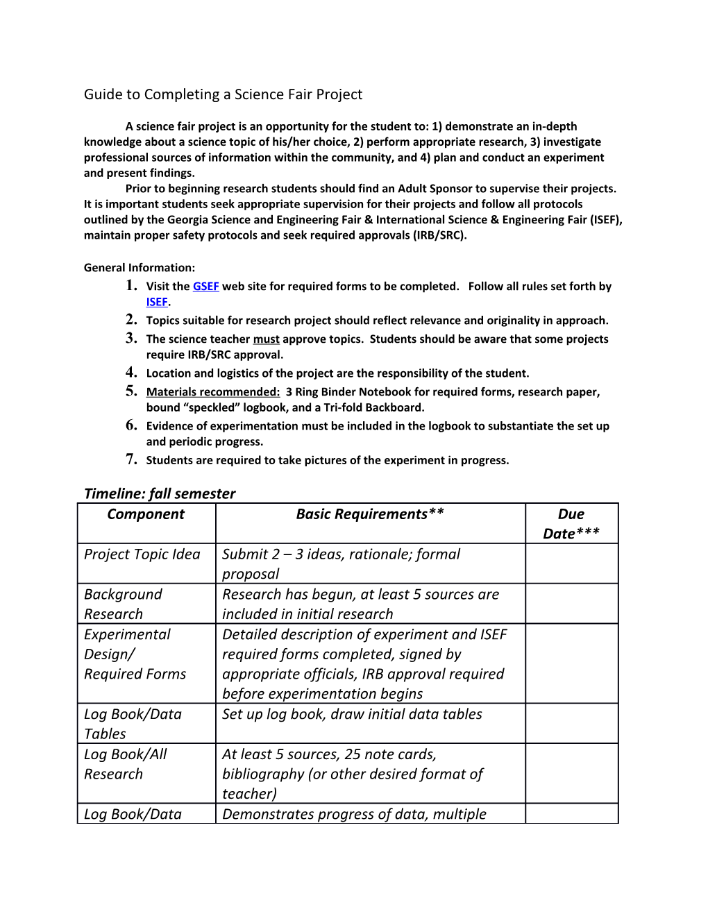 Guide to Completing a Science Fair Project