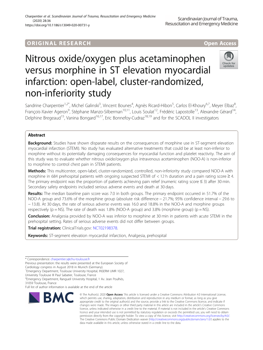 Nitrous Oxide/Oxygen Plus Acetaminophen Versus Morphine In