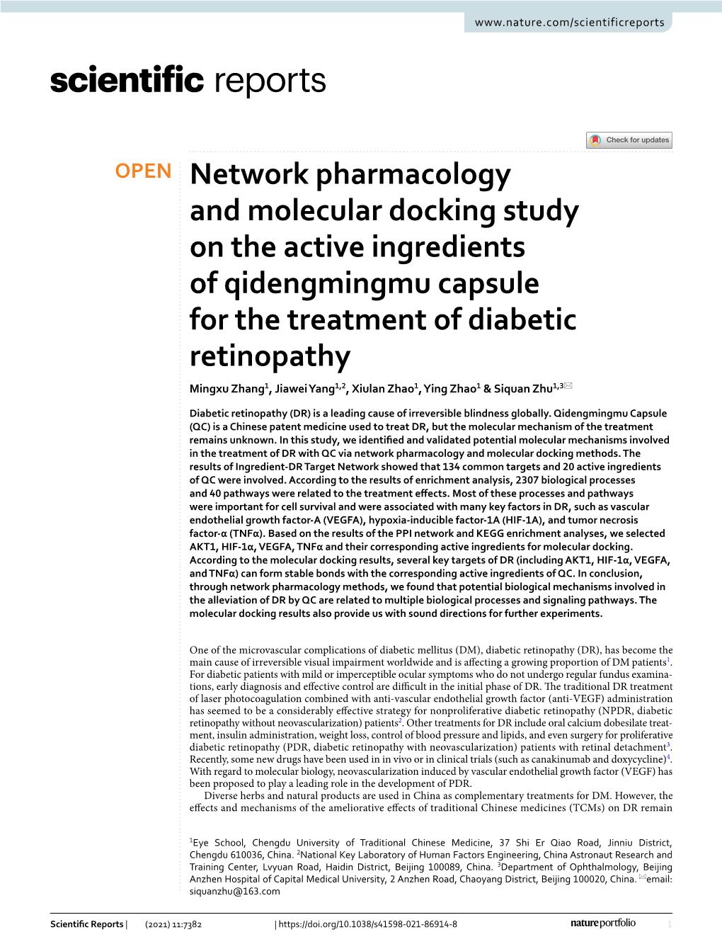 Network Pharmacology and Molecular Docking Study on the Active