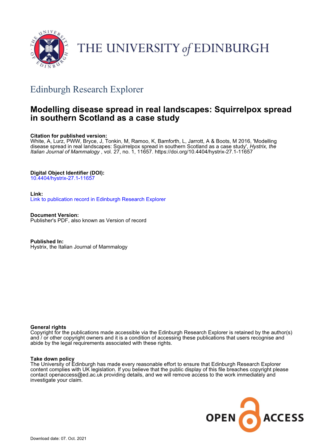 Modelling Disease Spread in Real Landscapes: Squirrelpox Spread in Southern Scotland As a Case Study