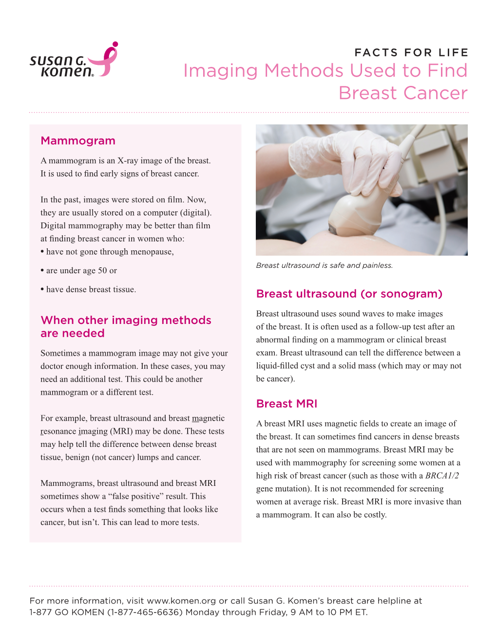 Imaging Methods Used to Find Breast Cancer