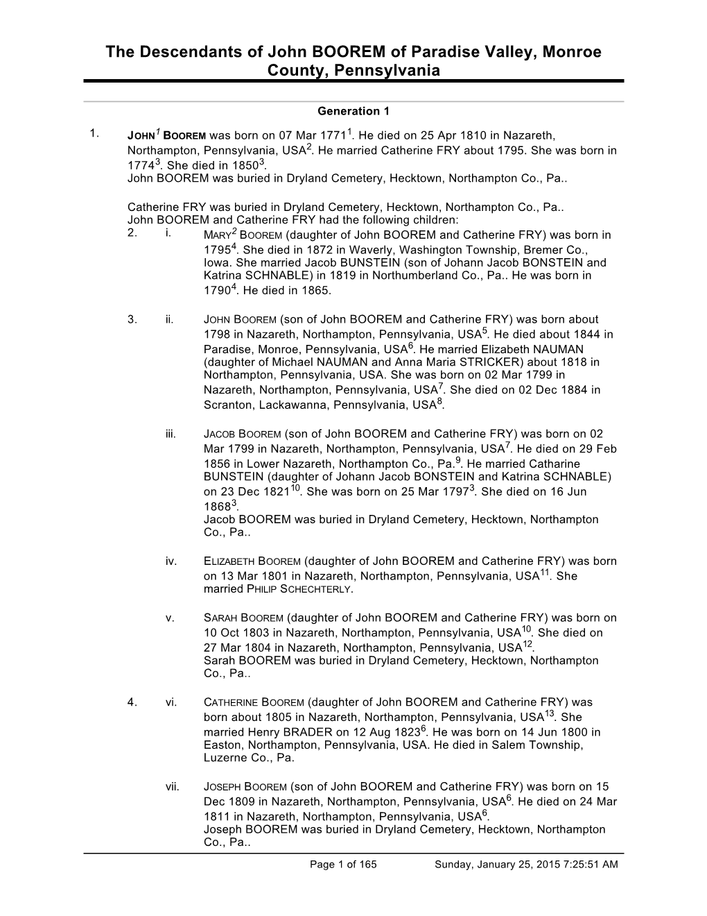 Boorem Family Genealogy Report