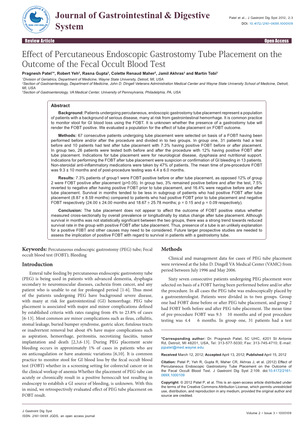 Effect of Percutaneous Endoscopic Gastrostomy Tube Placement On