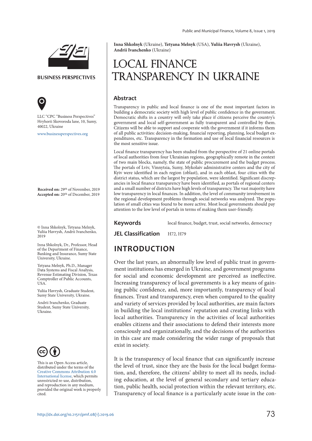 Local Finance Transparency in Ukraine and Their Popularity Among Communities