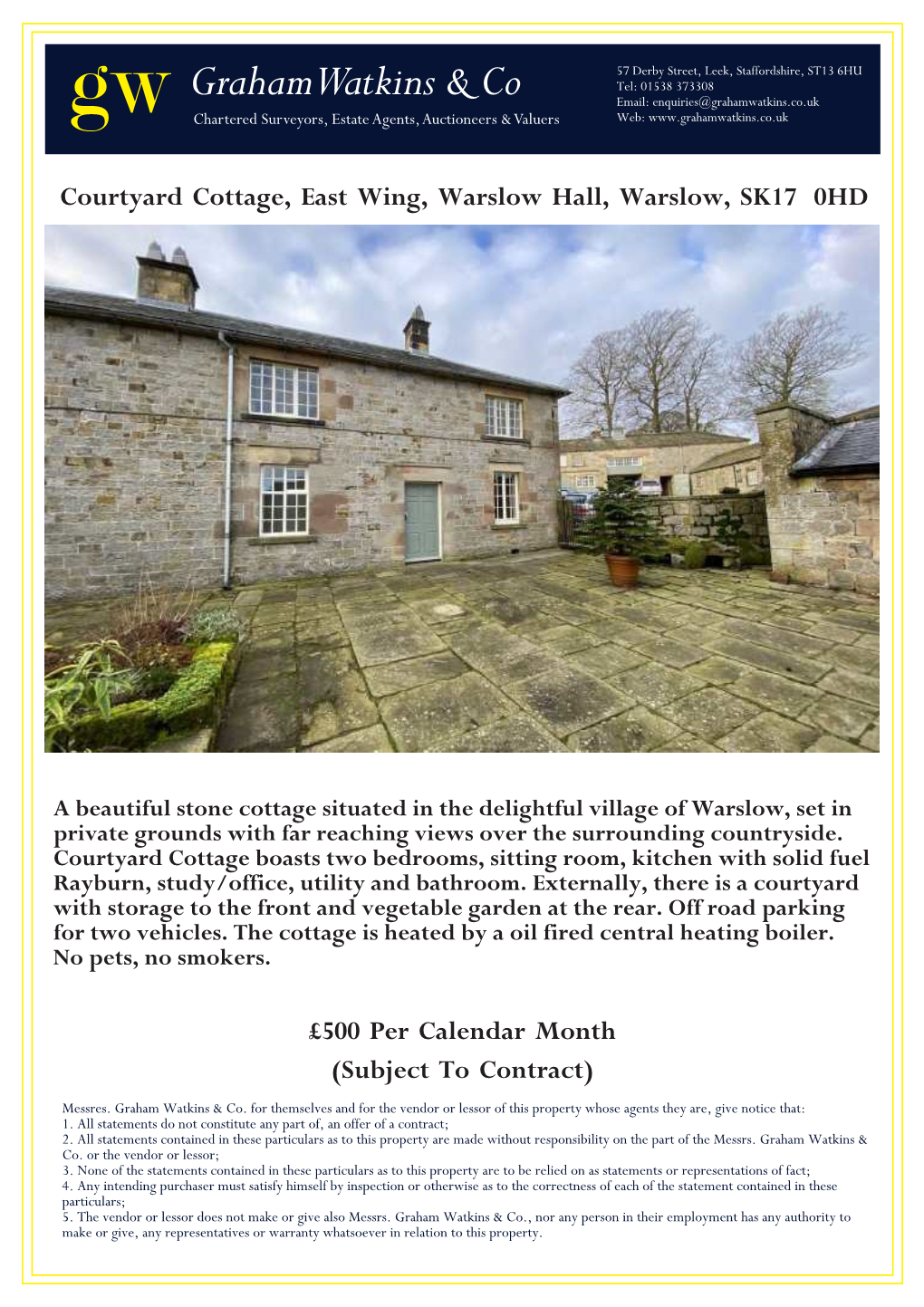 Courtyard Cottage, East Wing, Warslow Hall, Warslow, SK17 0HD