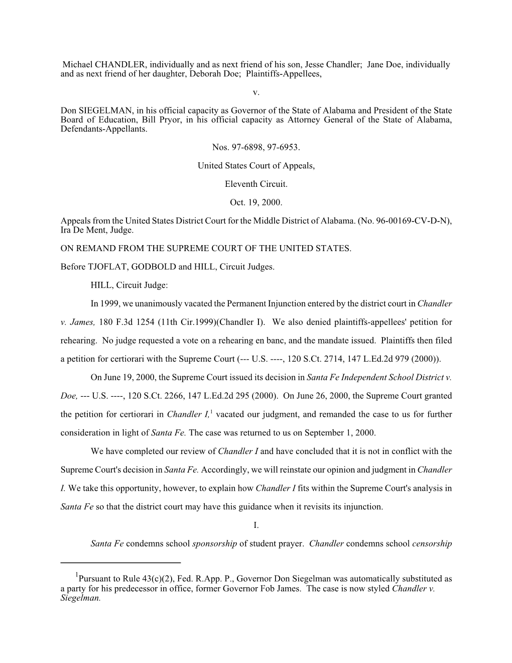 (2), Fed. R.App. P., Governor Don Siegelman Was Automatically Substituted As a Party for His Predecessor in Office, Former Governor Fob James