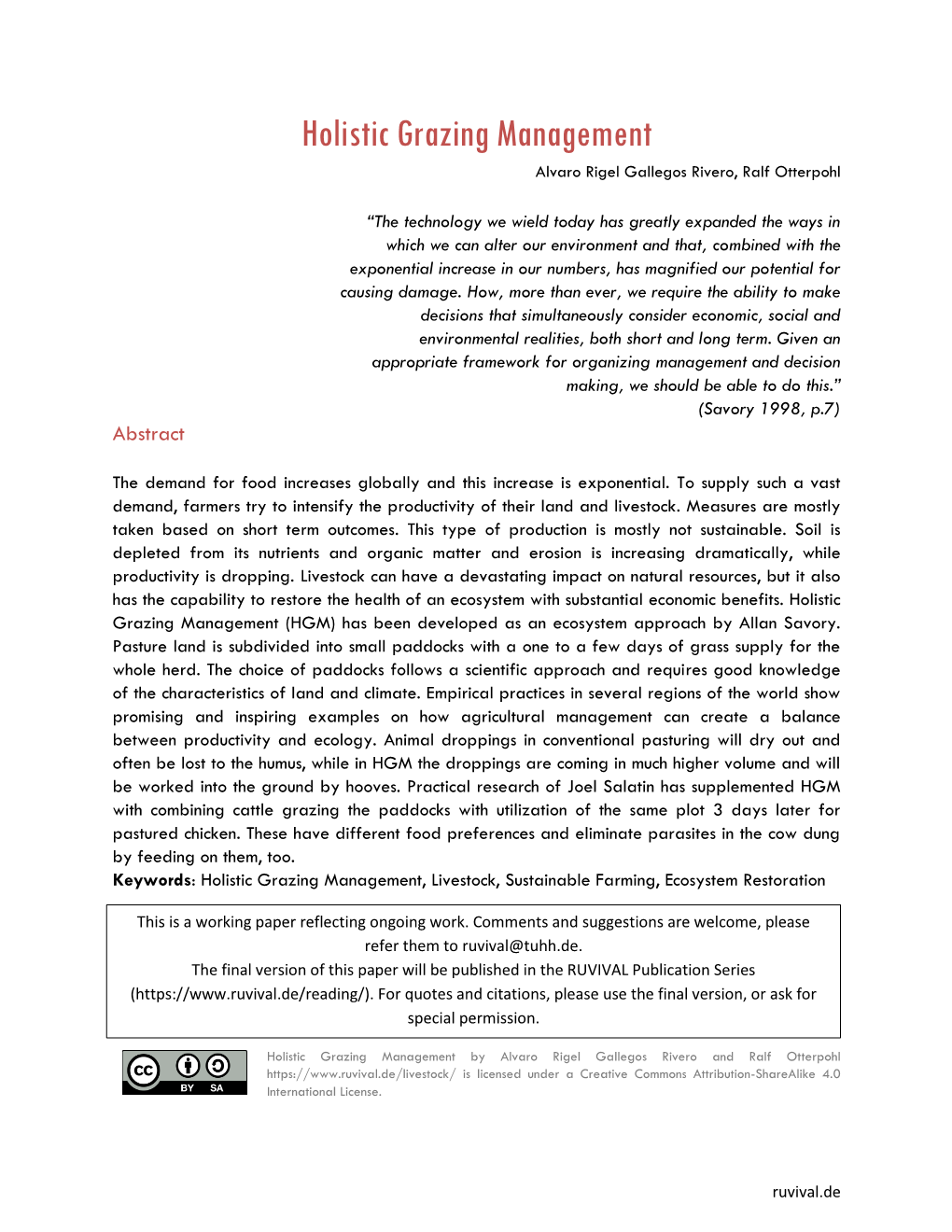 Holistic Grazing Management Alvaro Rigel Gallegos Rivero, Ralf Otterpohl