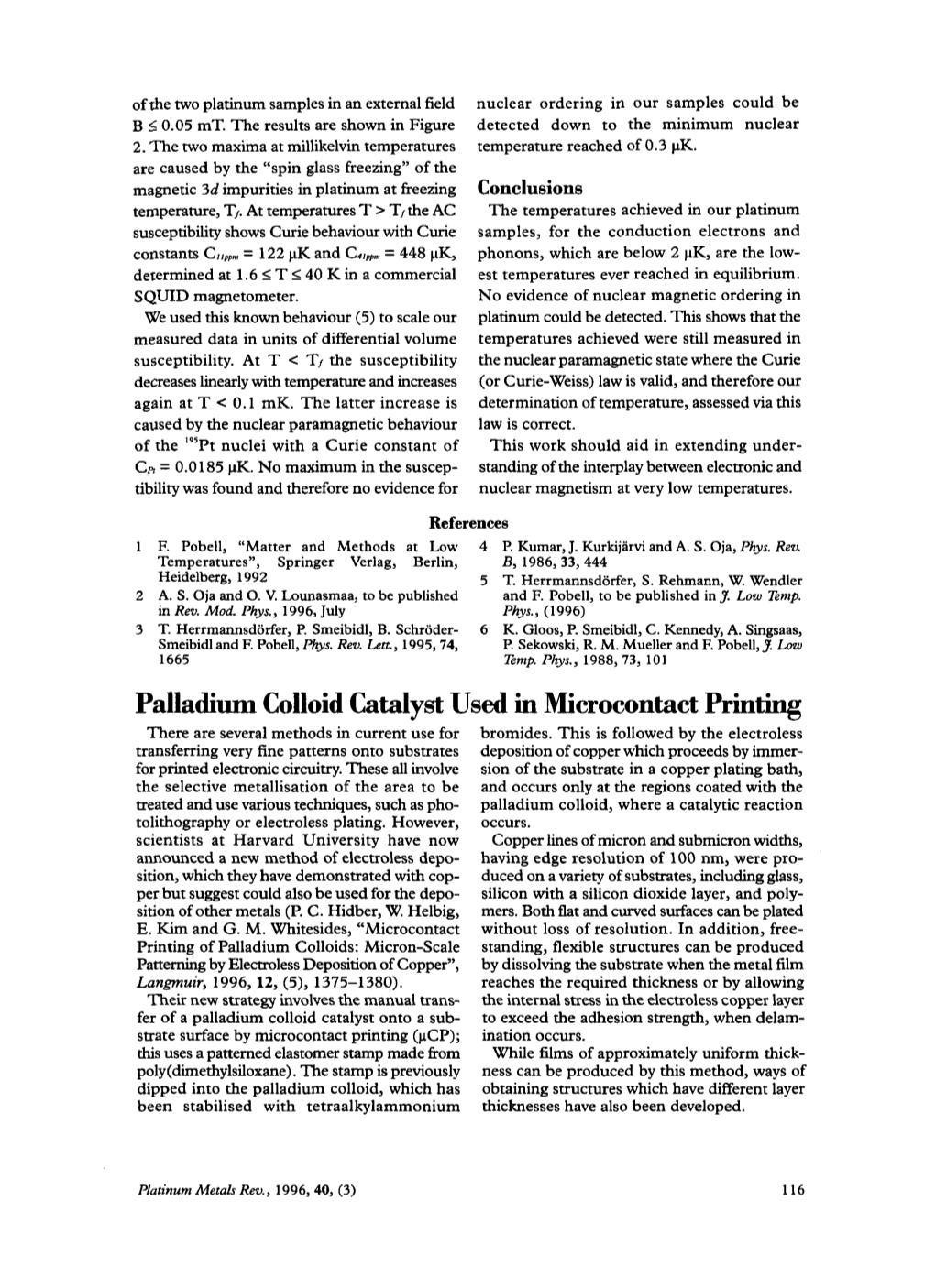 Palladium Colloid Catalvst Used in Microcontact Printing