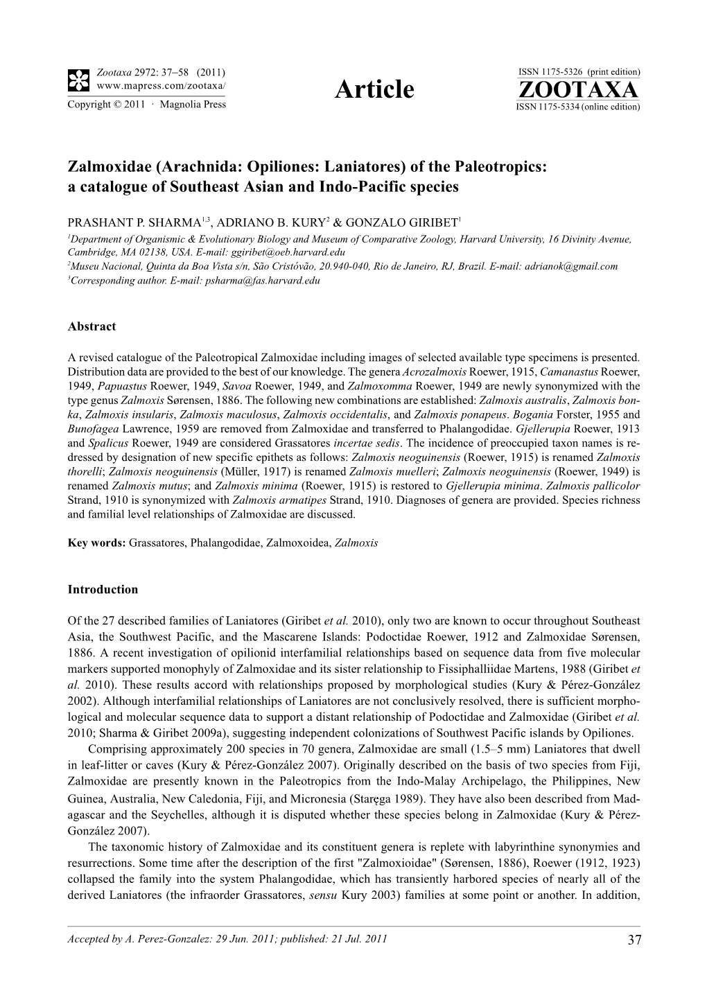 Arachnida: Opiliones: Laniatores) of the Paleotropics: a Catalogue of Southeast Asian and Indo-Pacific Species