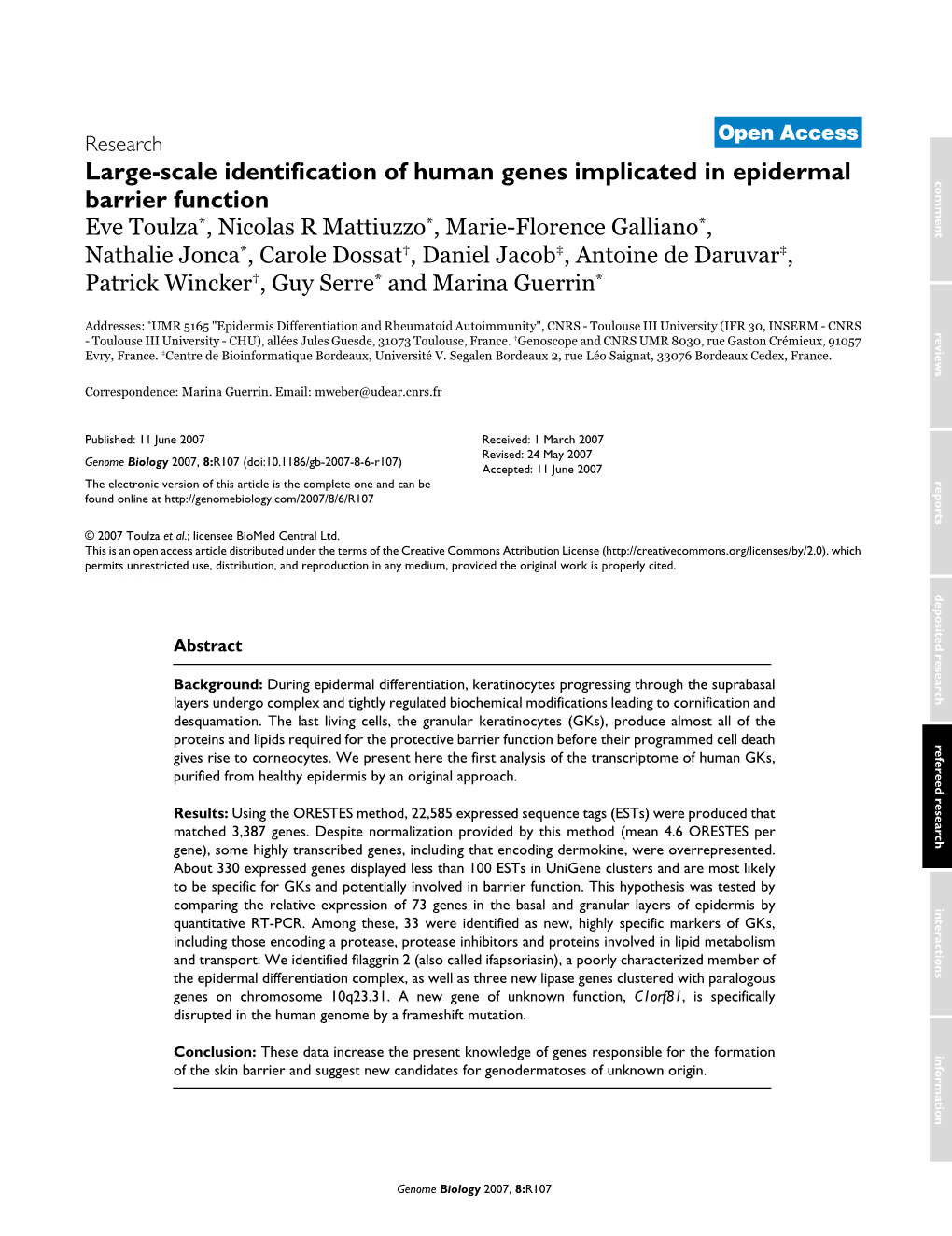 Large-Scale Identification of Human Genes Implicated in Epidermal