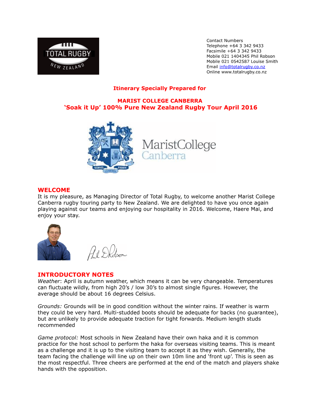 Marist College Canberra Rugby Tour 2016 Full Itinerary Update 4.Pages