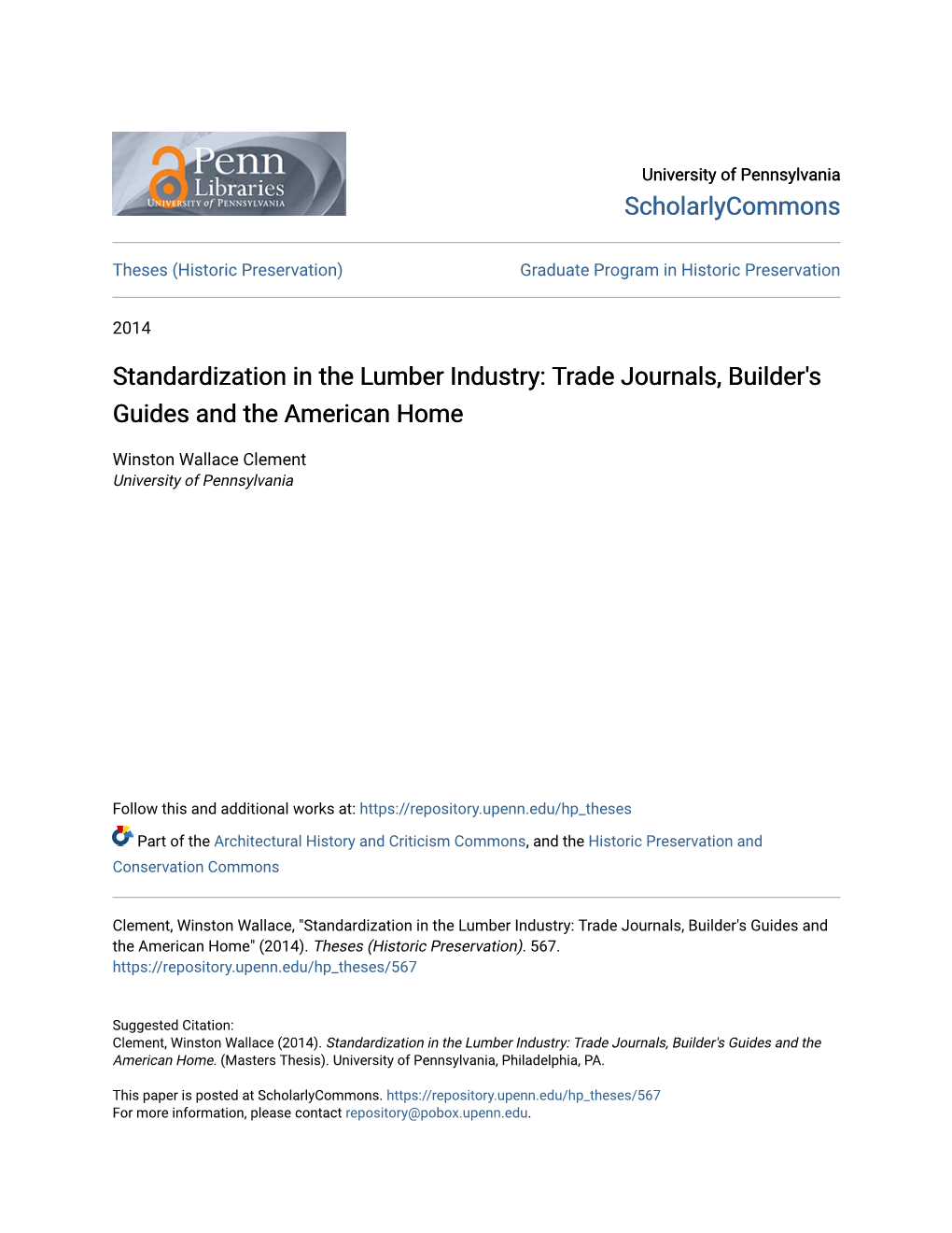 Standardization in the Lumber Industry: Trade Journals, Builder's Guides and the American Home