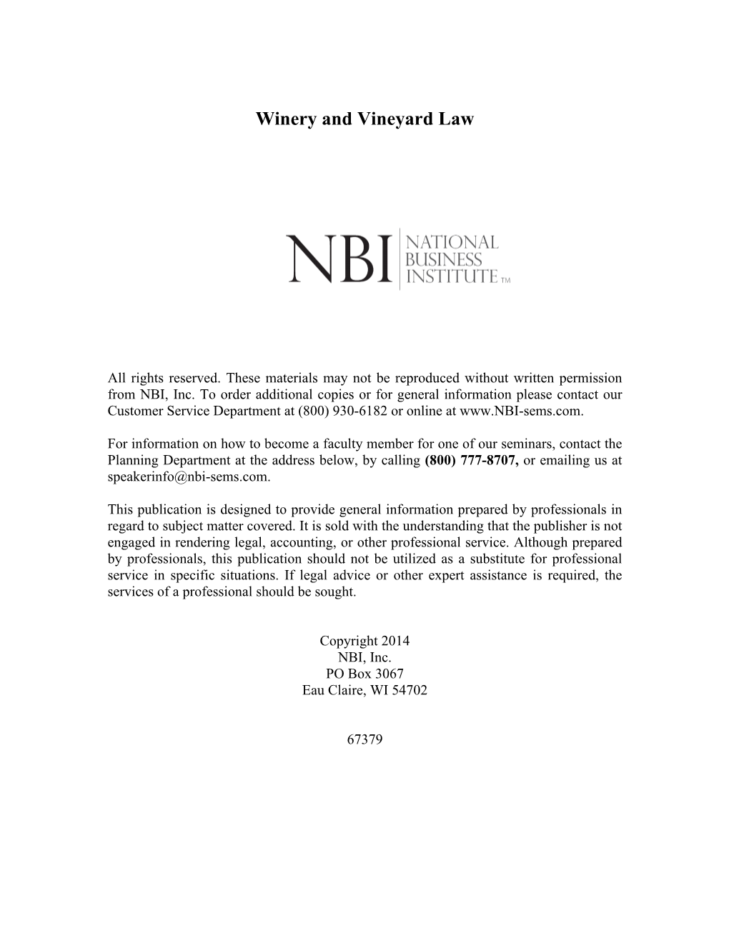 Winery and Vineyard Law