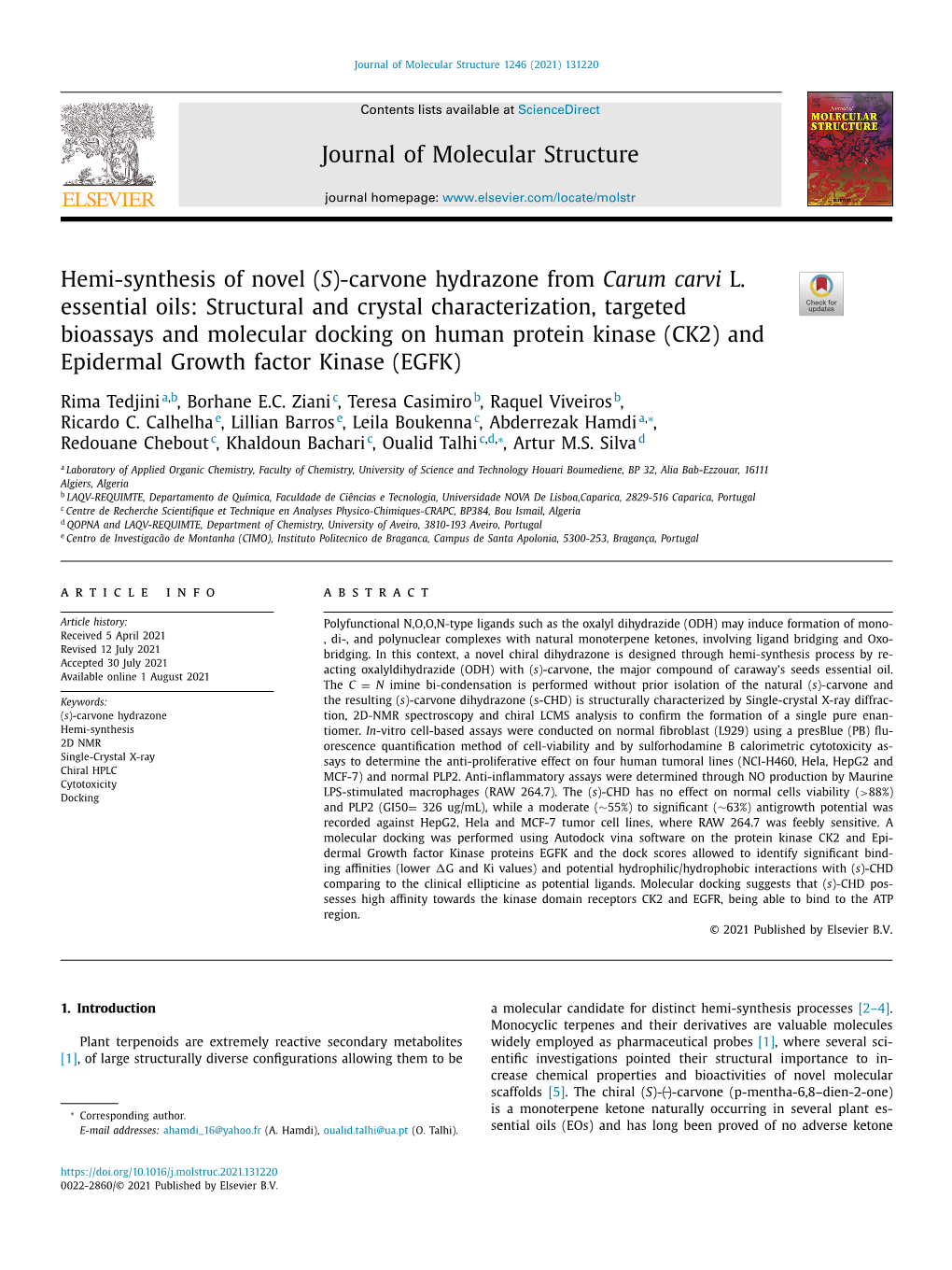 Hemi-Synthesis of Novel ( S )-Carvone Hydrazone from Carum Carvi L