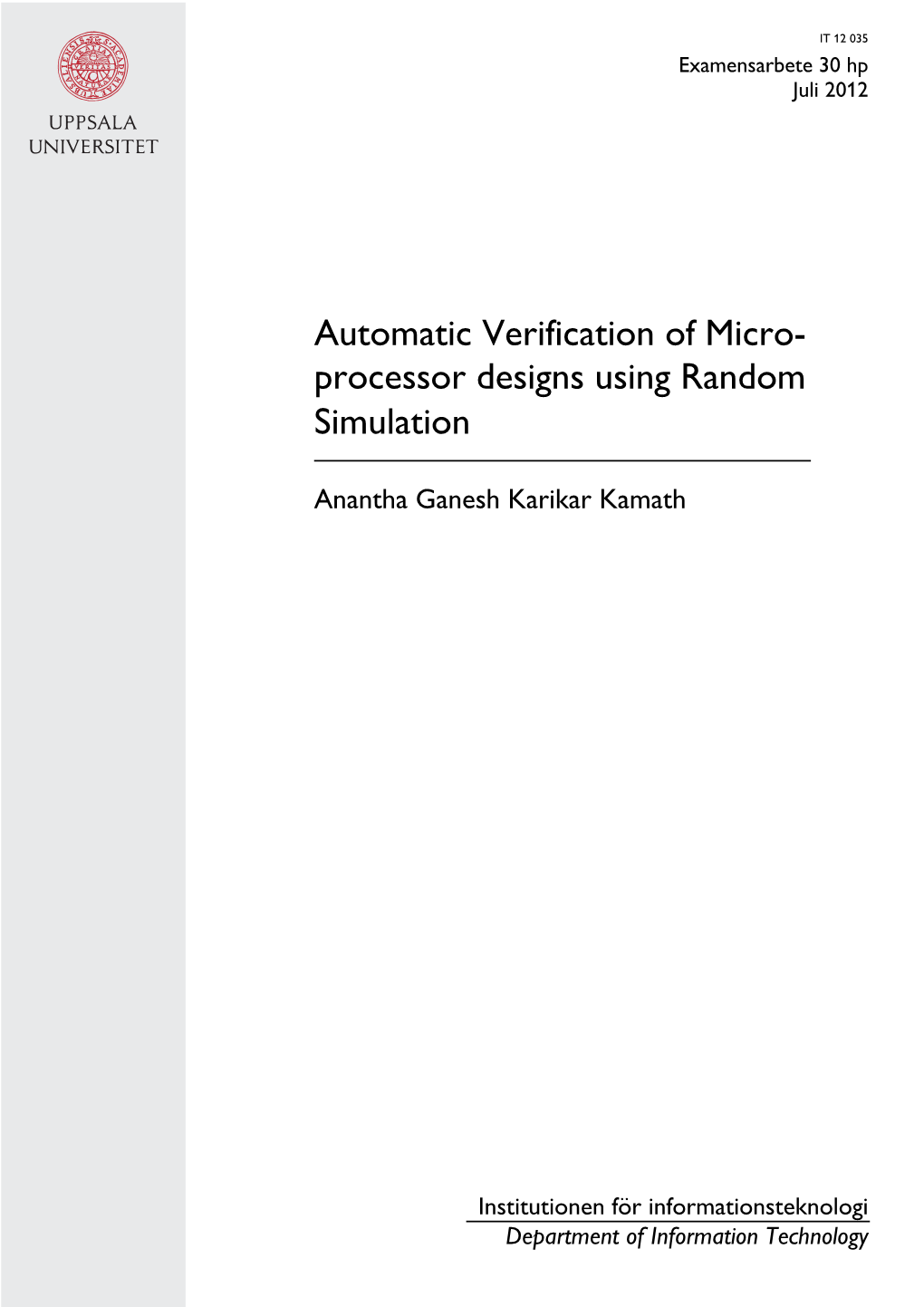 Automatic Verification of Micro- Processor Designs Using Random Simulation