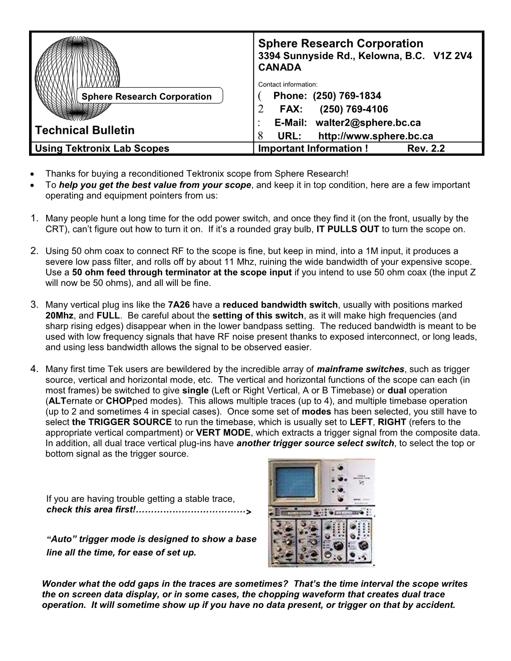 Thanks for Buying a Reconditioned Tektronix Scope from Sphere Research!