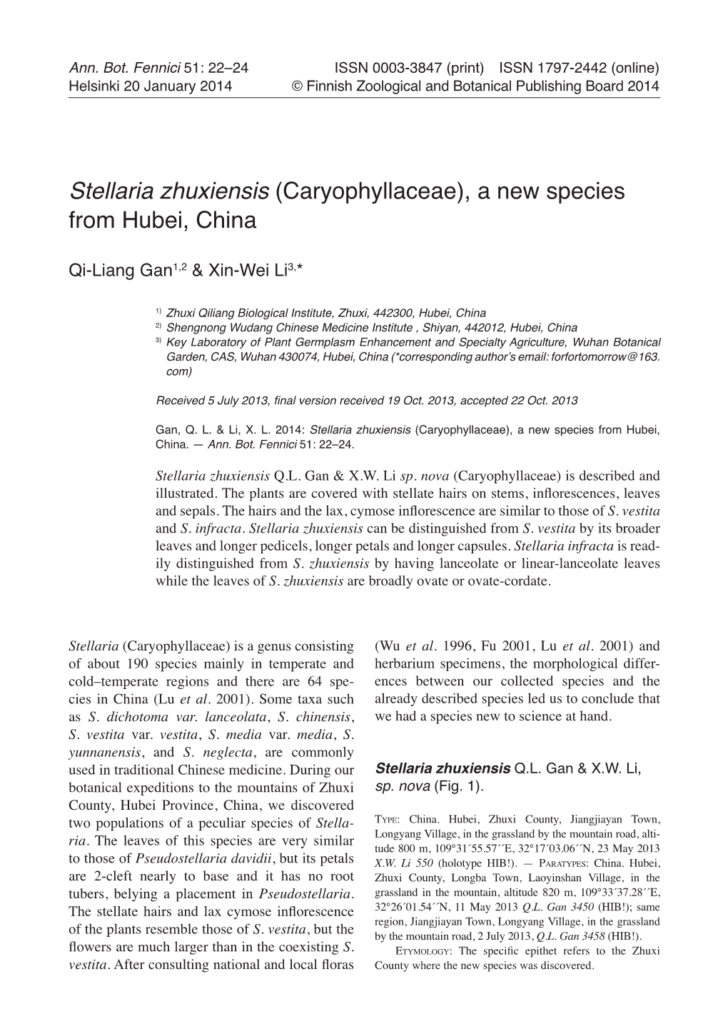 (Caryophyllaceae), a New Species from Hubei, China