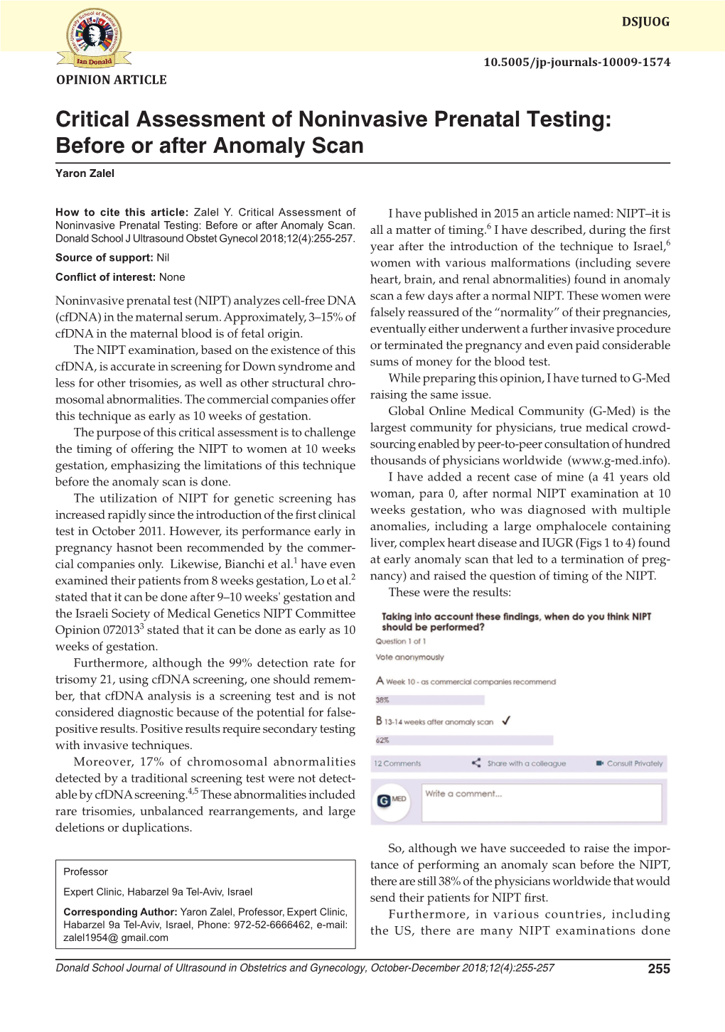 Critical Assessment of Noninvasive Prenatal Testing: Before Or After Anomaly Scan Yaron Zalel