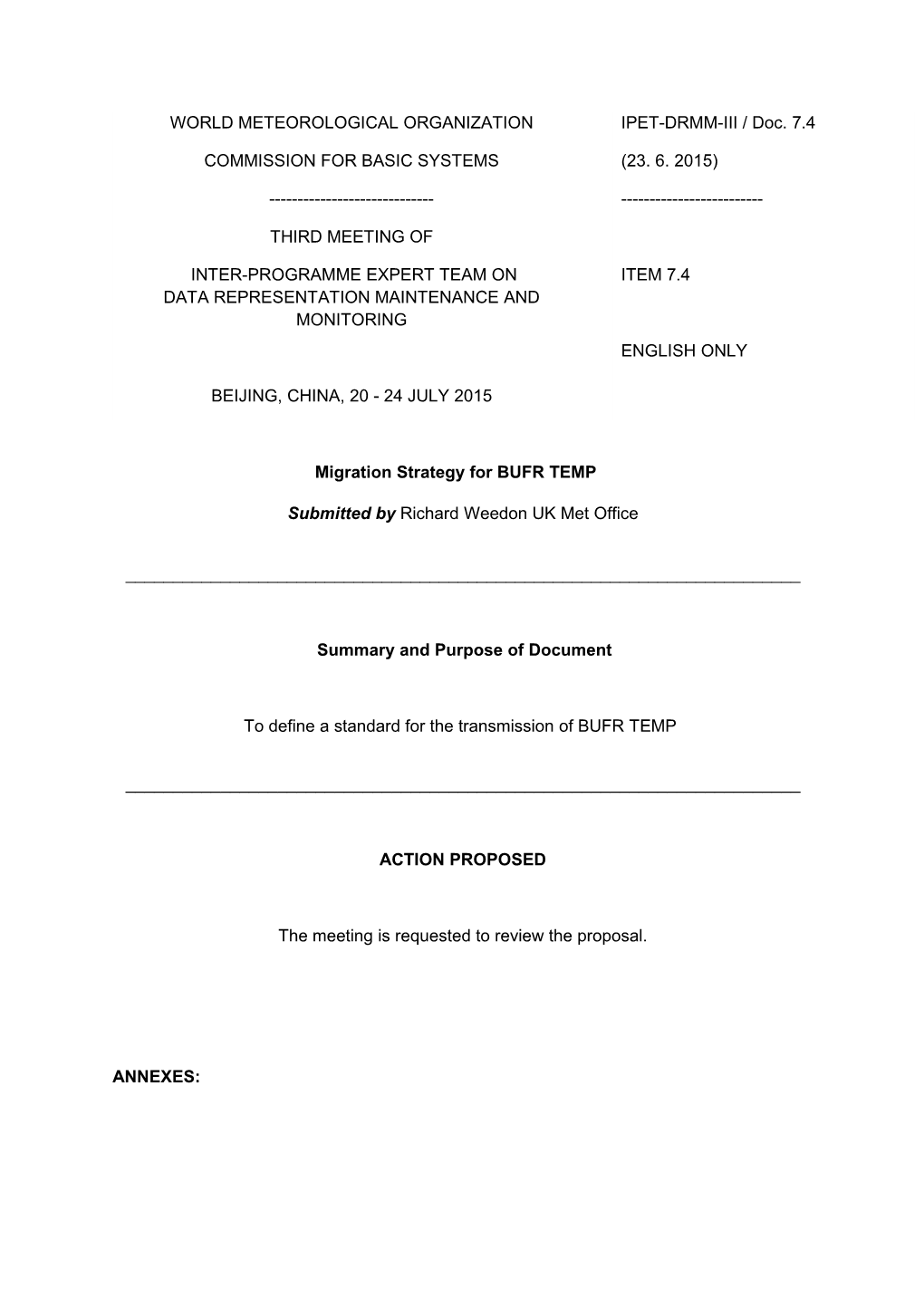 Migration Strategy for BUFR TEMP