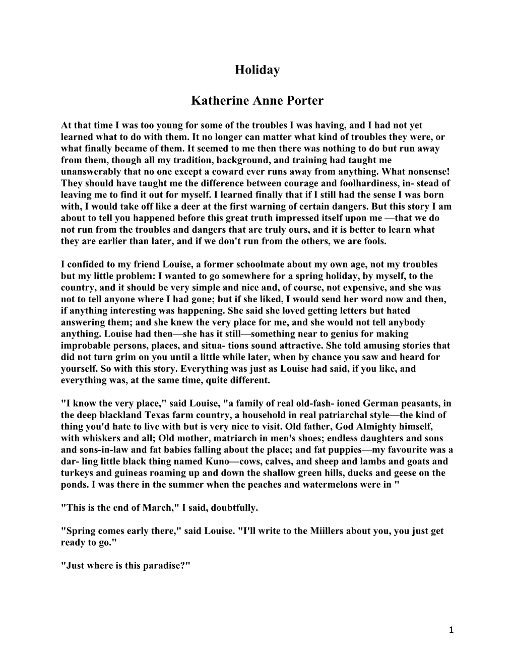 Holiday Katherine Anne Porter