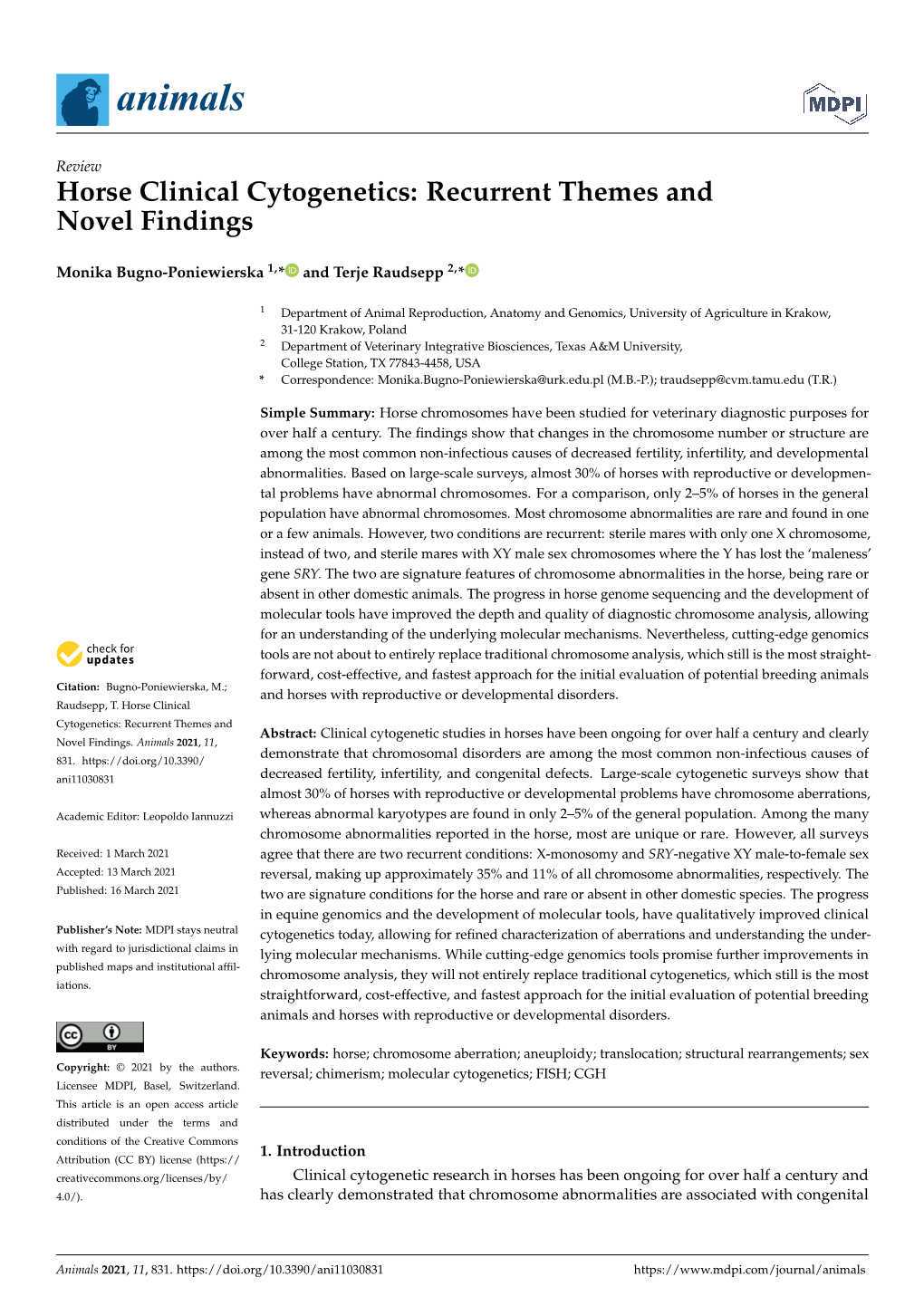 Horse Clinical Cytogenetics: Recurrent Themes and Novel Findings