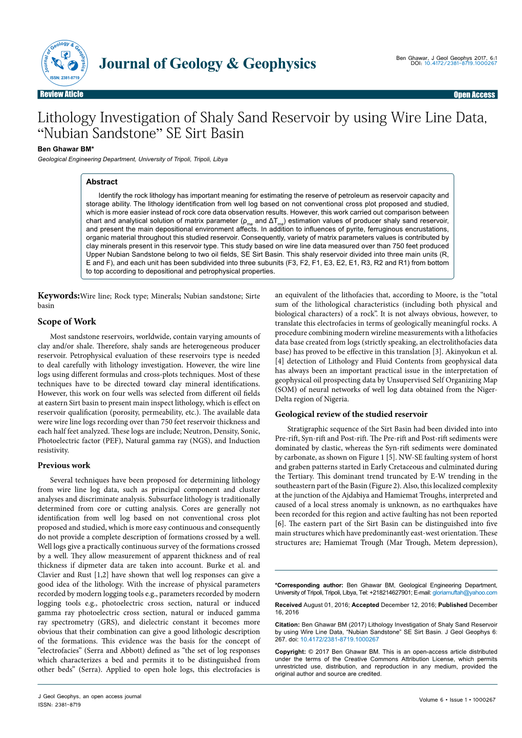 Lithology Investigation of Shaly Sand Reservoir by Using Wire Line Data