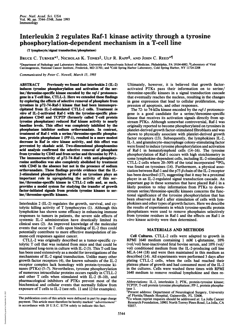 Phosphorylation-Dependent Mechanism in a T-Cell Line (T Lymphocyte/Signal Transduction/Phosphatase) BRUCE C