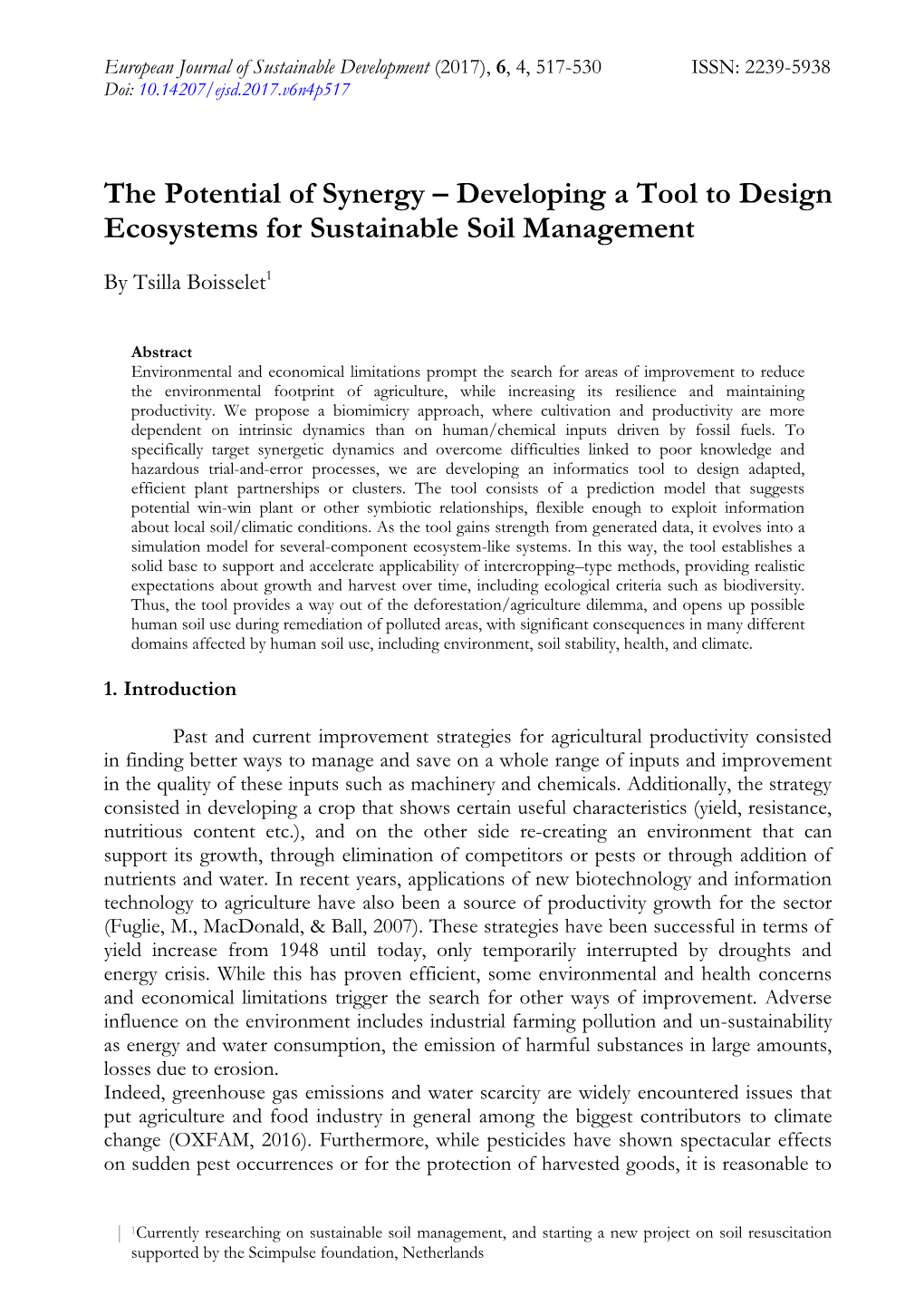 The Potential of Synergy – Developing a Tool to Design Ecosystems for Sustainable Soil Management