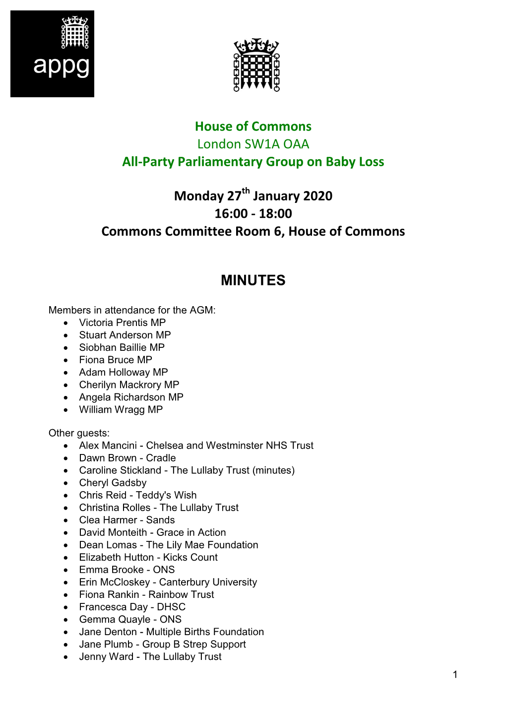 Minutes of the APPG on Baby Loss
