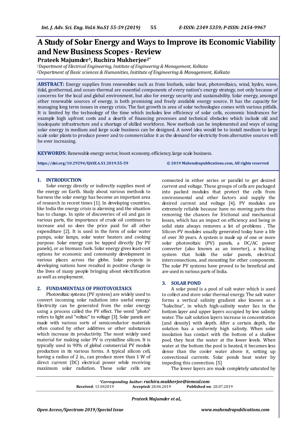 A Study of Solar Energy and Ways to Improve Its Economic Viability And