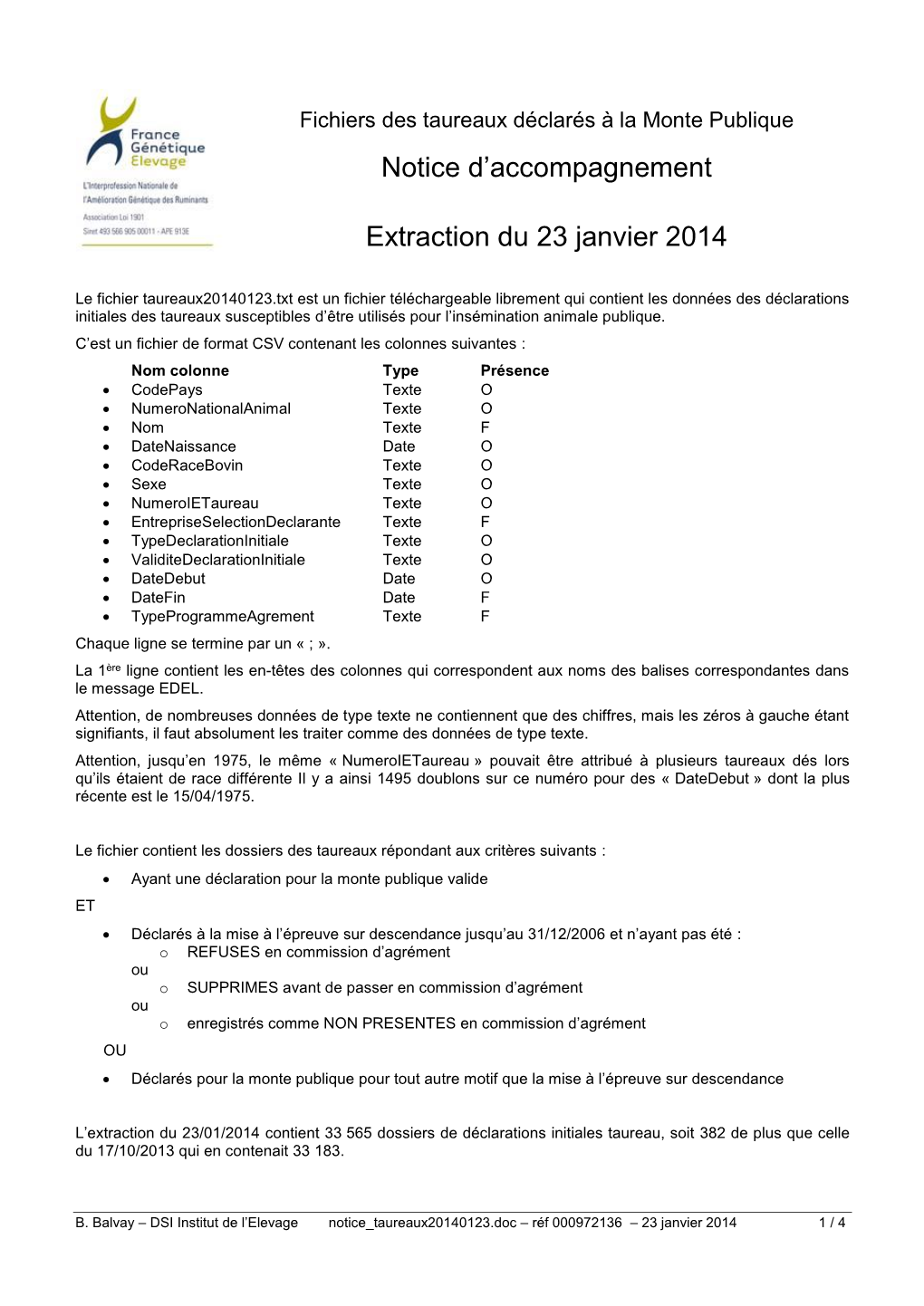 Notice D'accompagnement Extraction Du 23 Janvier 2014