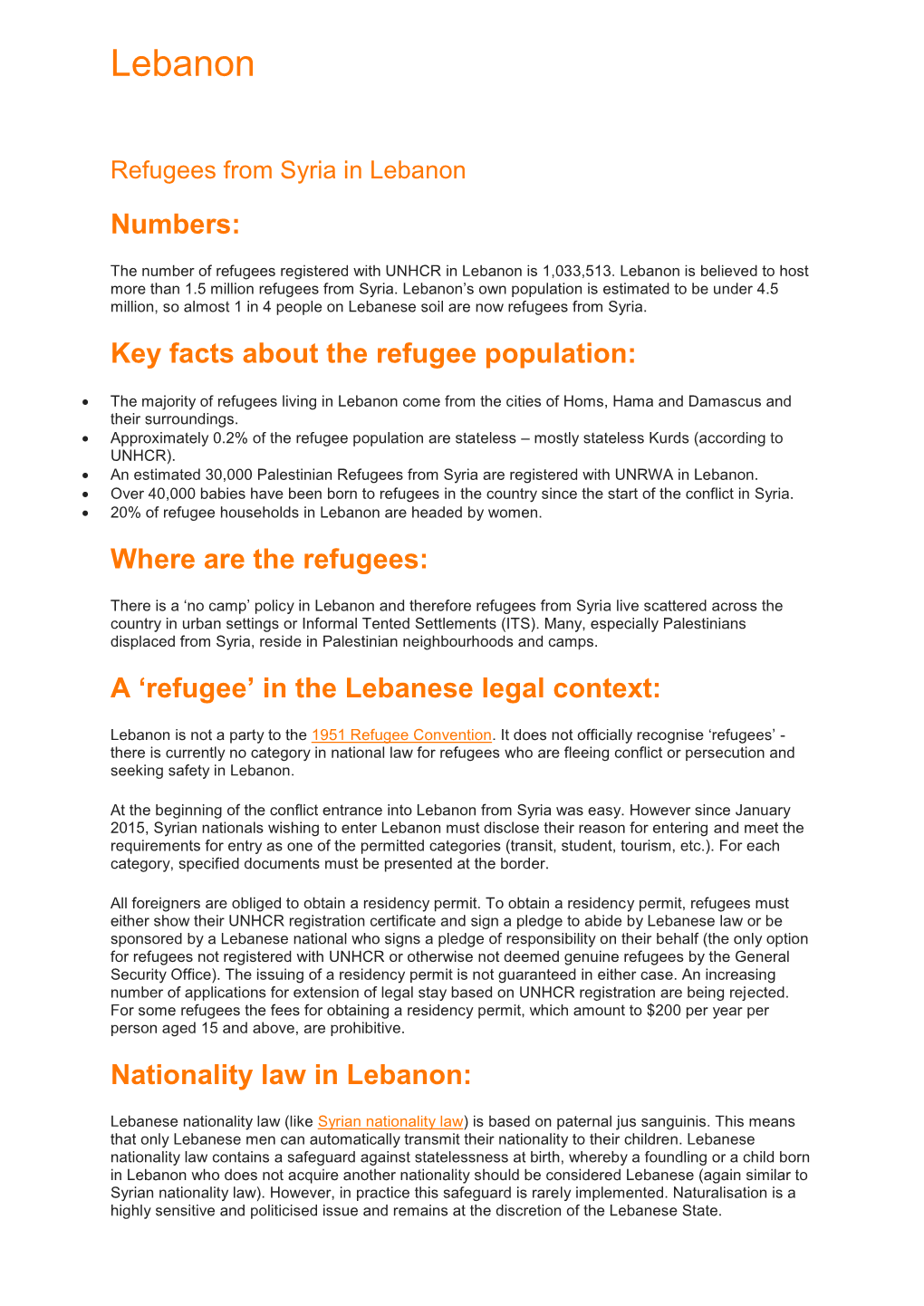 Lebanon Country Information