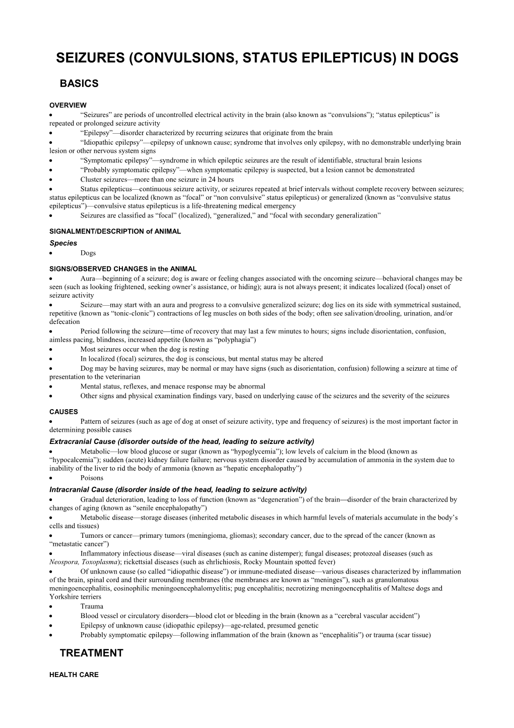 Seizures (Convulsions, Status Epilepticus) in Dogs