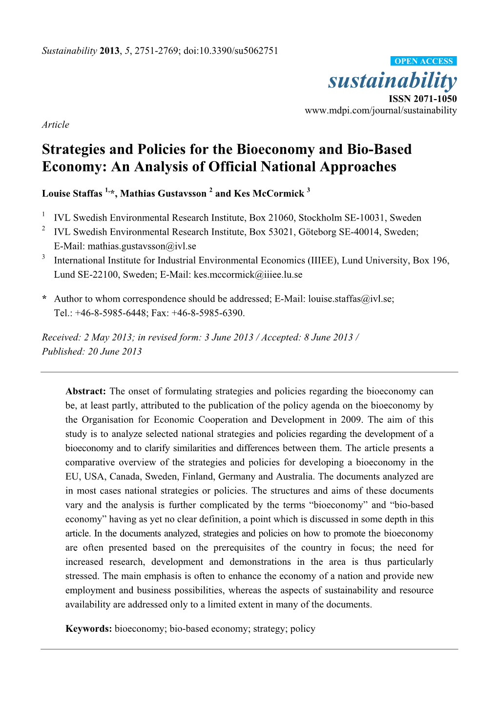 Strategies and Policies for the Bioeconomy and Bio-Based Economy: an Analysis of Official National Approaches
