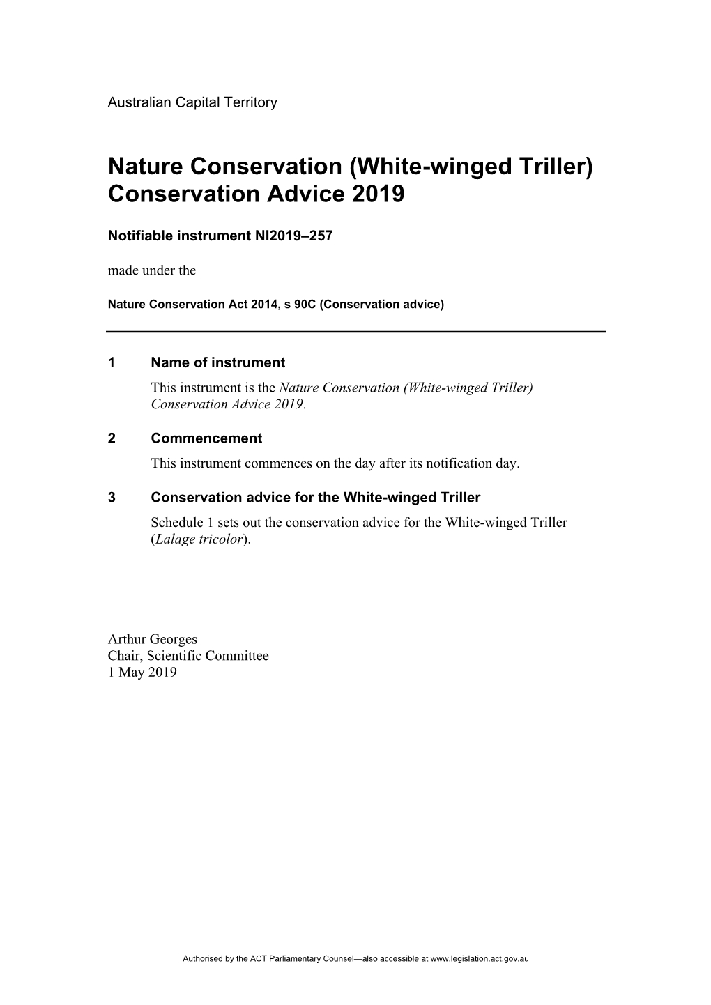 (White-Winged Triller) Conservation Advice 2019