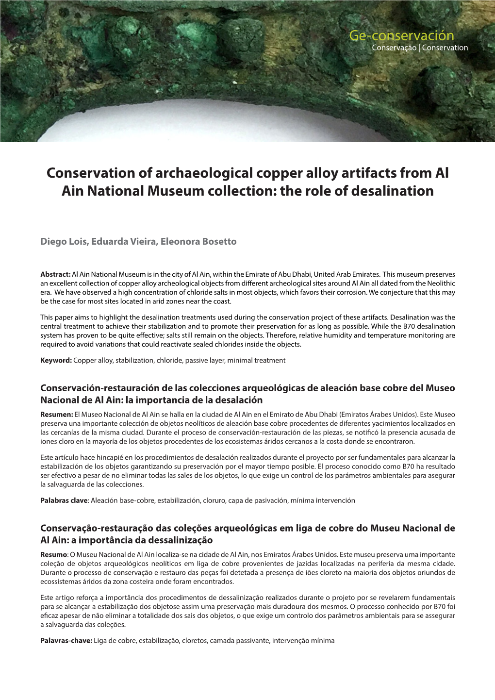 Conservation of Archaeological Copper Alloy Artifacts from Al Ain National Museum Collection: the Role of Desalination