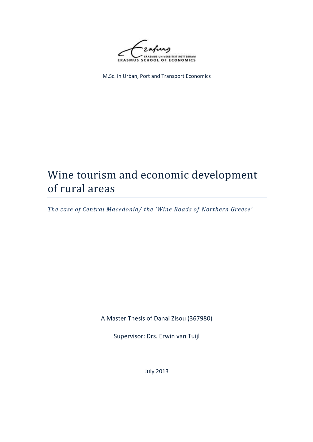 Wine Tourism and Economic Development of Rural Areas