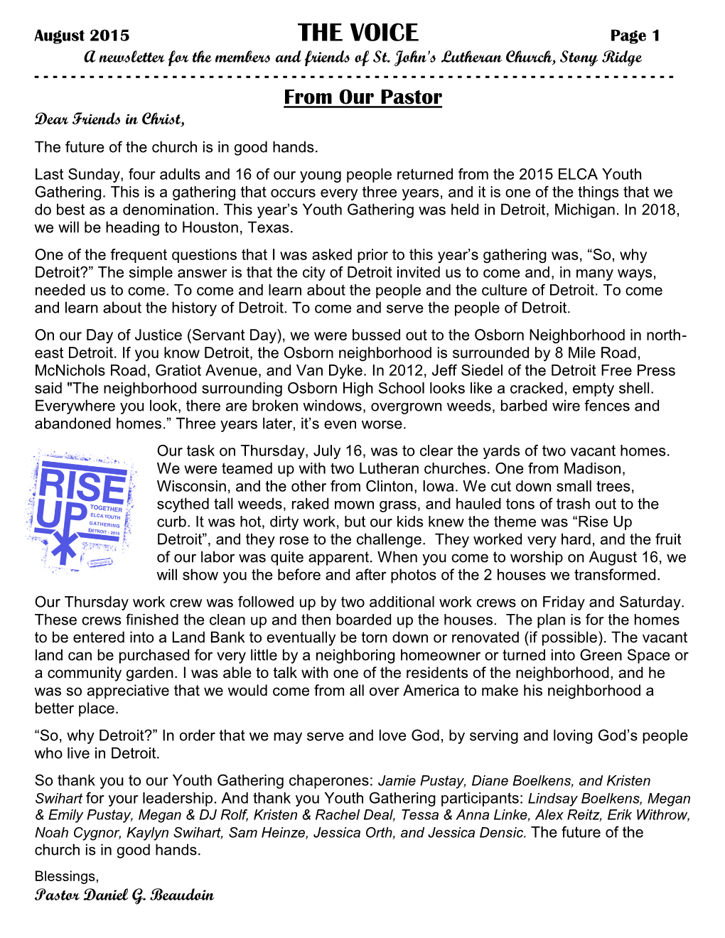 THE VOICE Page 1 a Newsletter for the Members and Friends of St