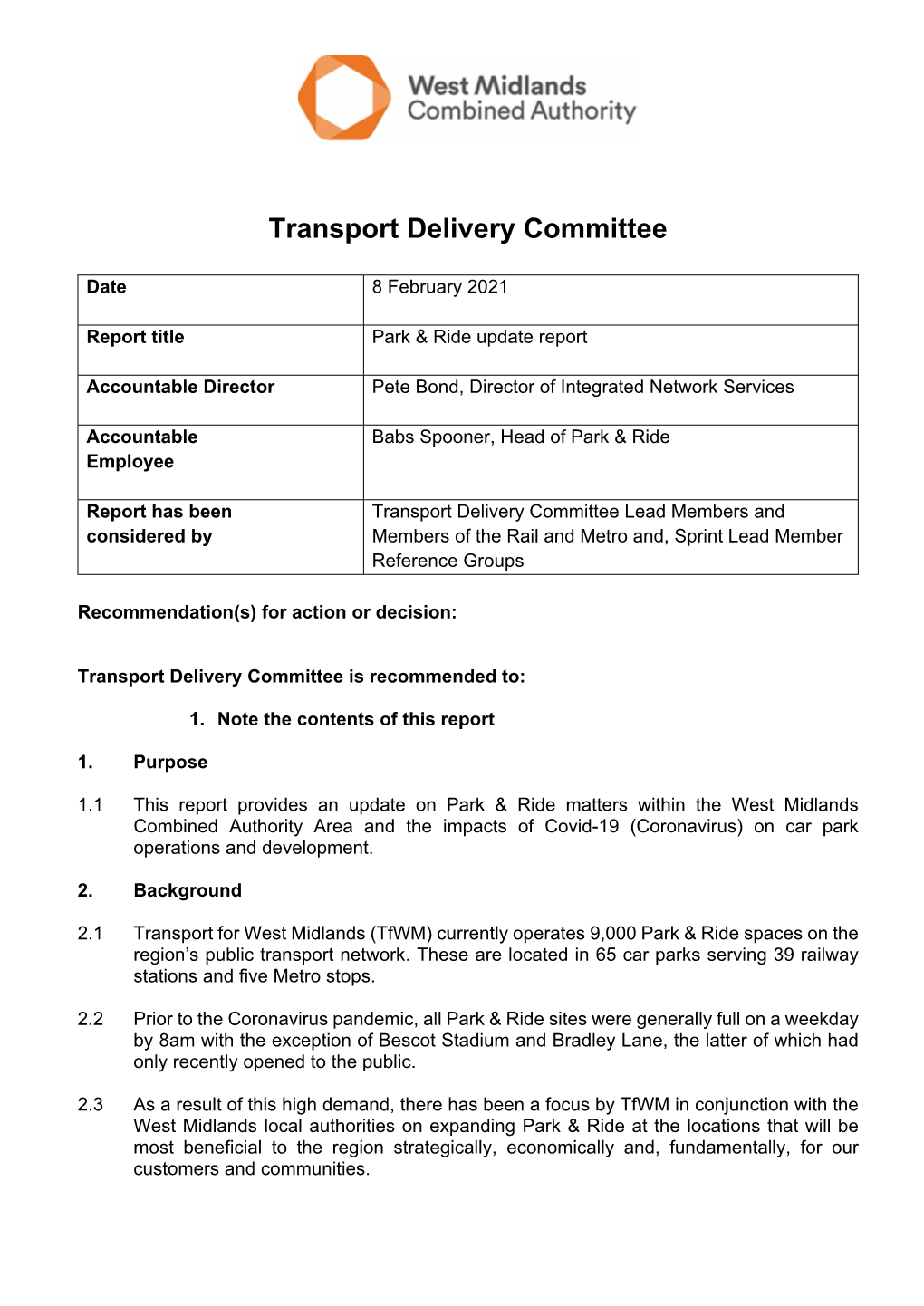 Transport Delivery Committee