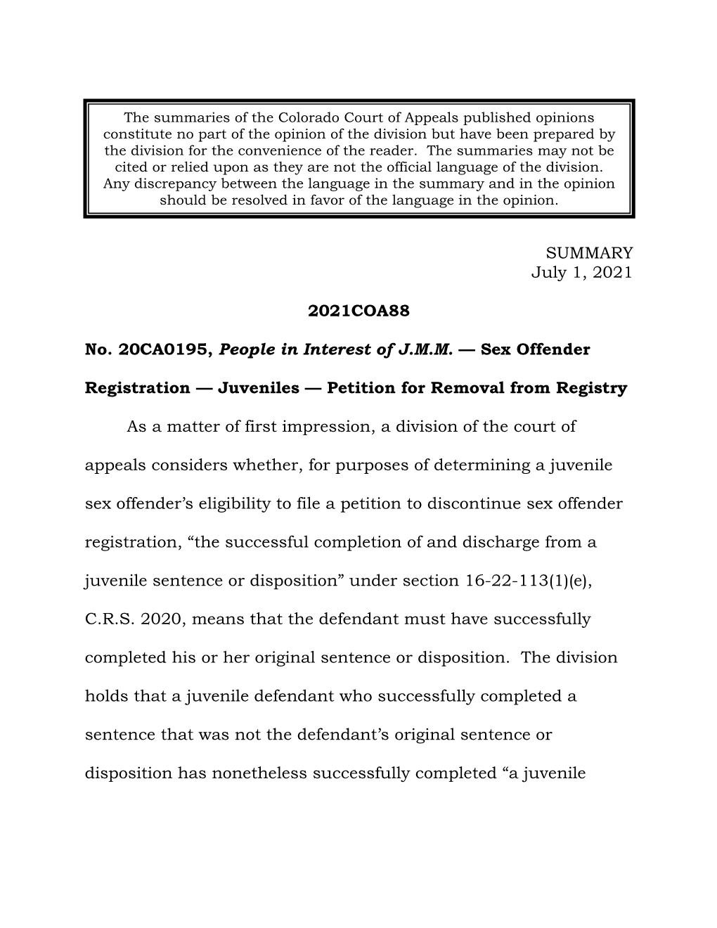 Sex Offender Registration, “The Successful Completion of and Discharge from a Juvenile Sentence Or Disposition” Under Section 16-22-113(1)(E)